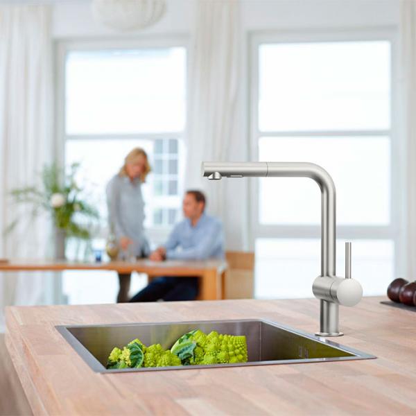 Grohe Minta k&oslash;kkenarmatur m/udtr&aelig;k og L-tud - Steel