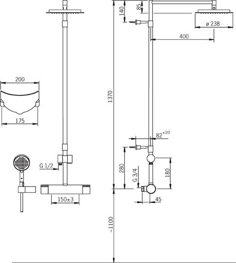 Oras Cubista 2892 komplet brusesystem - Krom