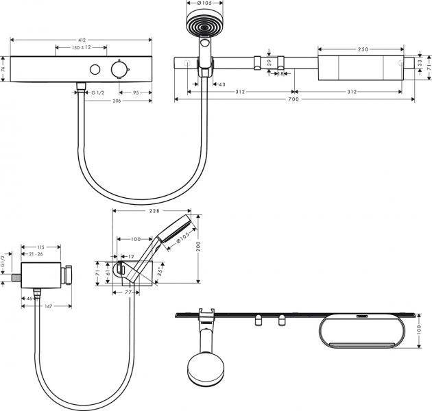 Hansgrohe WallStoris komplet pakke til brus inkl. termostat - Mat hvid