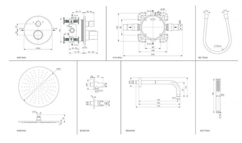 Ideal Standard komplet brusesystem til indbygning - Mat sort