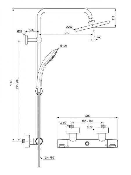 Ideal Standard Ceratherm T25 brusesystem Ø200 - Mat sort