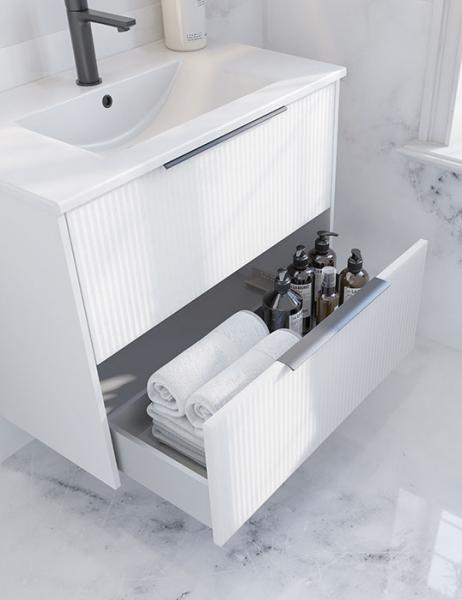 Dansani Mido+ Classic 81 møbelsæt m/Amber vask og 2 skuffer - Striber/mat hvid Dansani Mido+ Classic 81 møbelsæt m/Amber vask og 2 skuffer - Striber/mat hvid