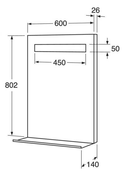 Gustavsberg spejl m/LED lys, aftagelig hylde og mat sort ramme - 60 cm