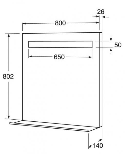 Gustavsberg spejl m/LED lys, aftagelig hylde og mat sort ramme - 80 cm