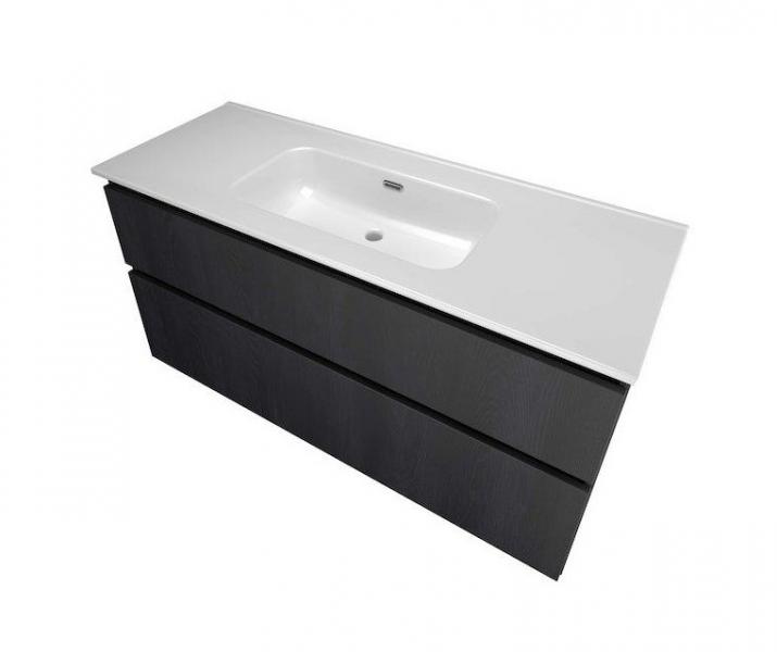 Sanibell Proline 120 m&oslash;bels&aelig;t m/2 asymmetriske skuffer - Uden hanehul - Sort eg