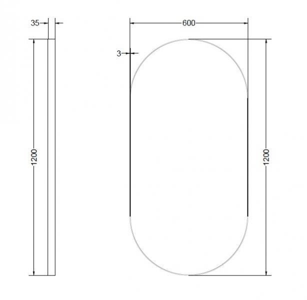 Sanibell Ink SP20 ovalt spejl m/ramme 60 x 120 cm - Mat sort