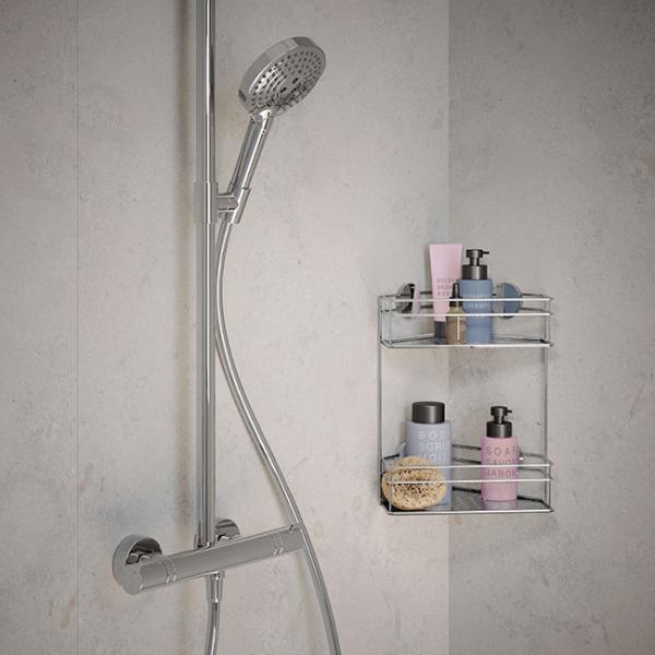 Beslagsboden dobbelt brusekurv til hjørne, selvklæbende - Krom Beslagsboden dobbelt brusekurv til hjørne, selvklæbende - Krom