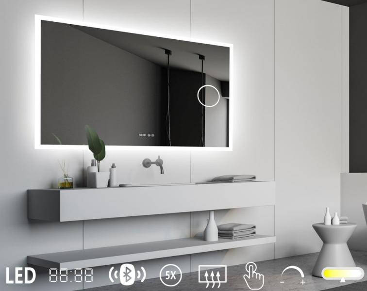 Mie firkantet SMART spejl m/LED lys, lyd, touch og varme - 160 cm