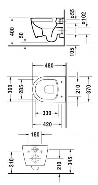 Duravit Soleil by Starck compact RIMless toiletpakke inkl. sæde m/softclose, cisterne og mat sort betjening