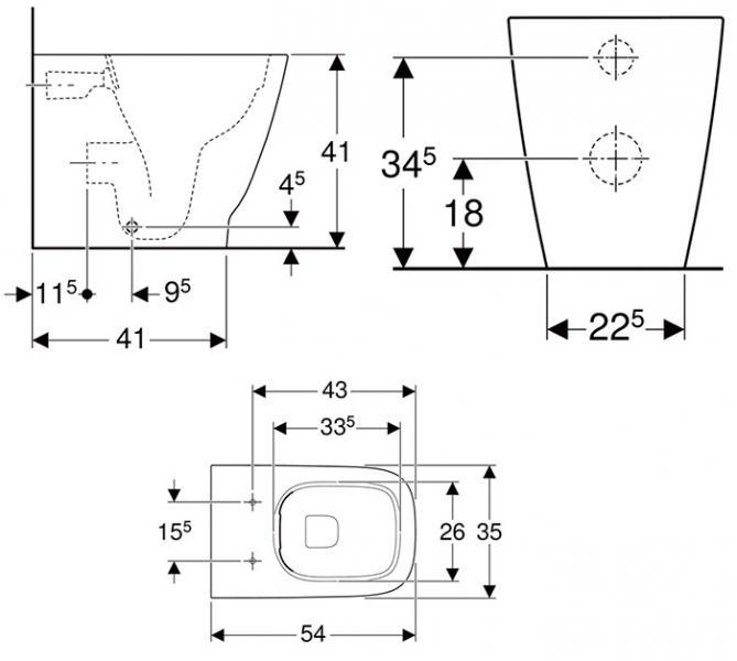 Geberit Smyle BTW gulvtoilet m/sort Monolith cisterne