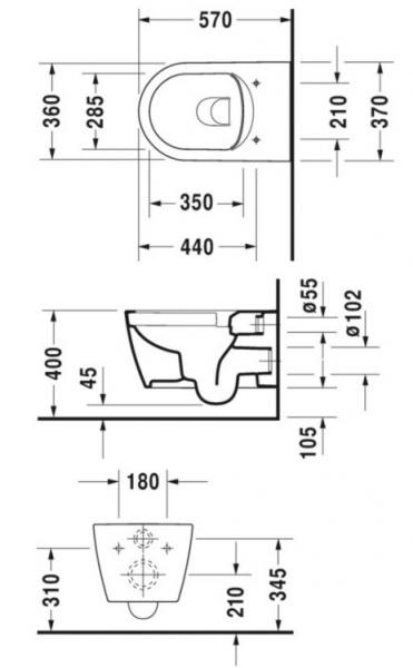 Duravit Me by Starck Rimless m/wondergliss toiletpakke inkl. cisterne, krom betjeningsplade og sæde m/ soft-close