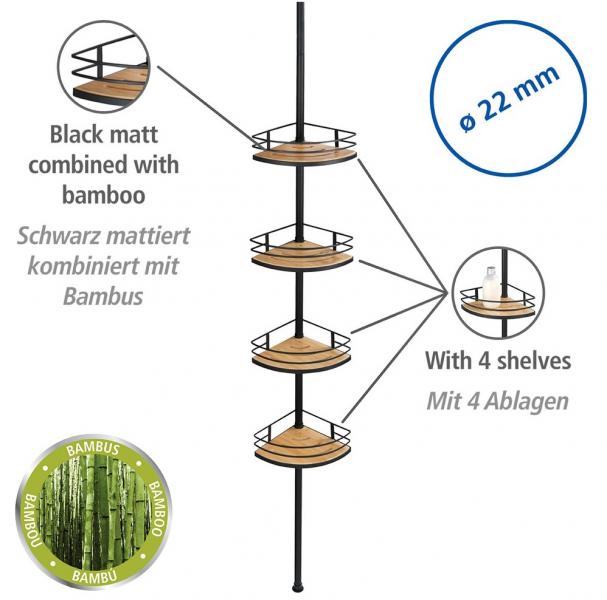 Wenko Dolcedo teleskopisk hjørnehylde til bad - Mat sort - Skruefri
