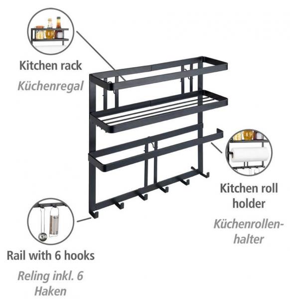 Wenko Gala multifunktionel køkkenhylde t/væg - Sort