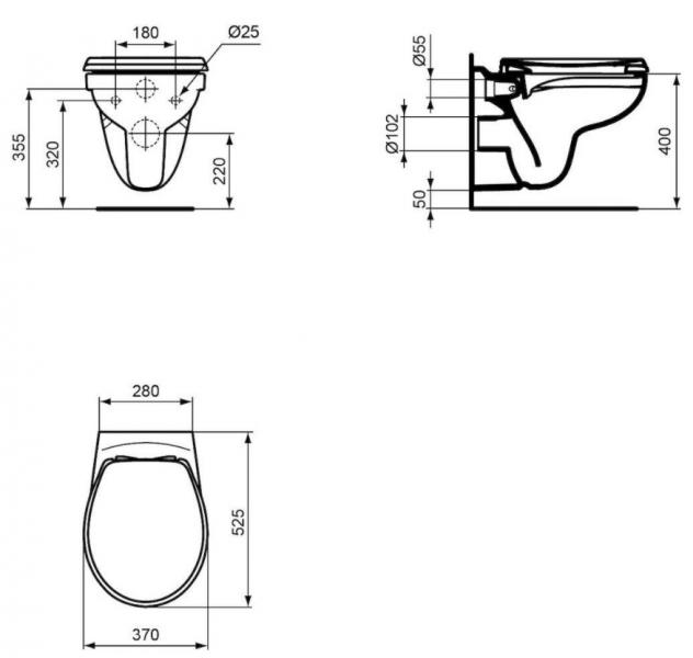 Ideal Standard Eurovit RIMless væghængt toilet inkl/toiletsæde