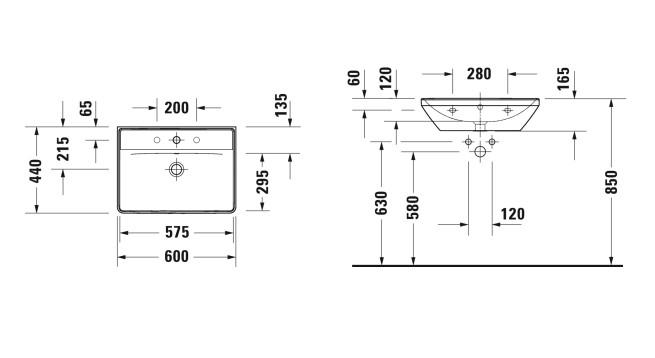 Duravit D-Neo 60 håndvask t/væg