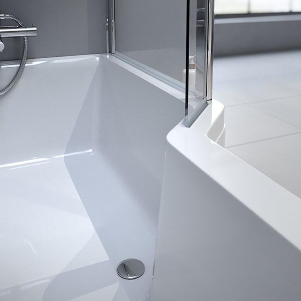 Strømberg Urban Edge badekar t/brus - 157,5 x 70/84,5 - Højre - 1 ryglæn