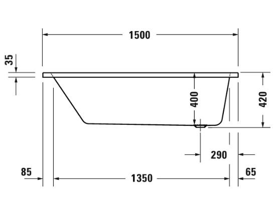 Duravit No.1 badekar t/indbygning - 150 x 70 - 1 ryglæn