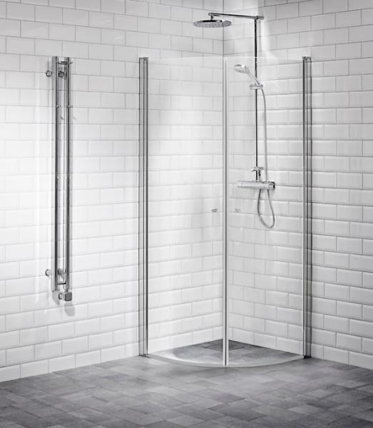 Alterna Vetro svingdør 69x200 Justerbar Aluprofil, 6mm Hærdet Klart Glas, EasyClean, Buet. 1 dør