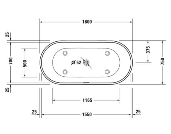 Duravit D-Neo fritstående badekar 1600 x 750 mm