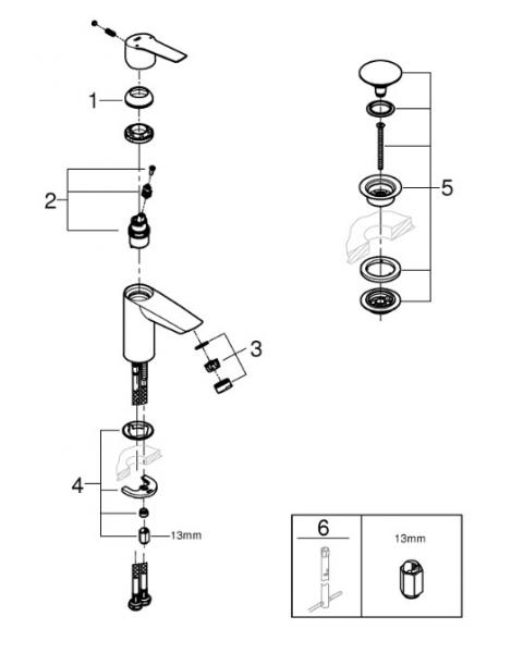 Grohe Start S håndvaskarmatur m/push open bundventil - Krom