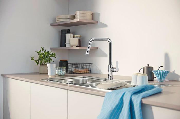 Grohe Start hybrid k&oslash;kkenarmatur m/udtr&aelig;k og Dual Spray - Krom