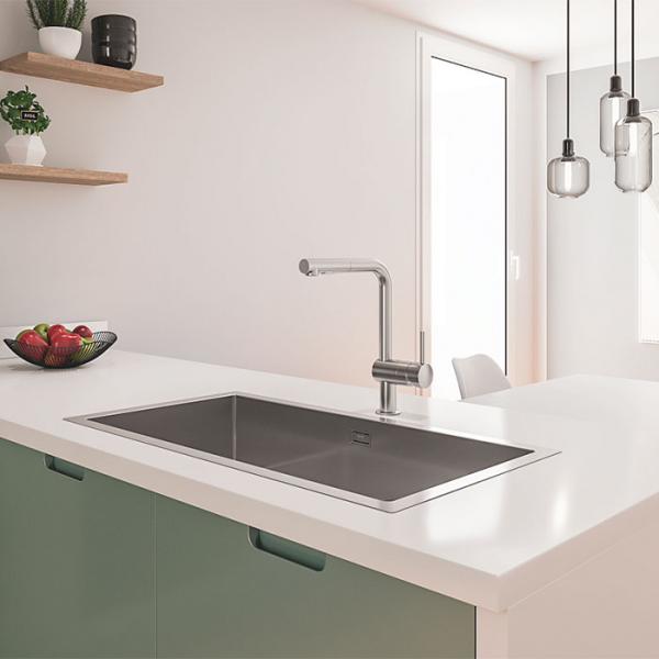 Grohe Minta k&oslash;kkenarmatur m/udtr&aelig;k og L-tud - Steel