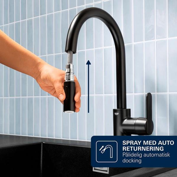 Grohe Get k&oslash;kkenarmatur m/udtr&aelig;k og Dual Spray - Mat sort