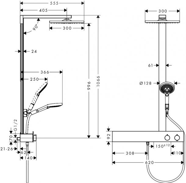 Hansgrohe Raindance E 300 Showerpipe 600 ST