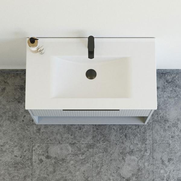 Dansani Mido+ Classic 81 møbelsæt m/Amber vask, 1 skuffe og åbent rum - Striber/mat lyseblå Dansani Mido+ Classic 81 møbelsæt m/Amber vask, 1 skuffe og åbent rum - Striber/mat lyseblå