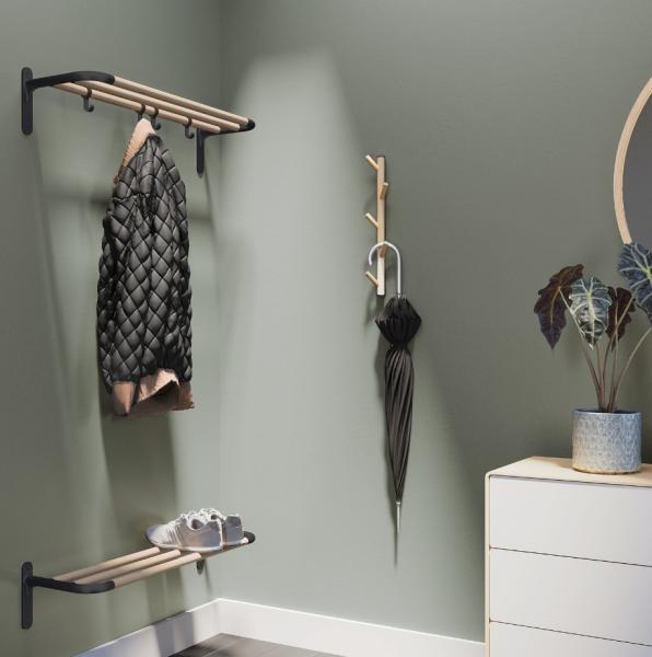 Beslagsboden lodret knager&aelig;kke m/5 knager - Tr&aelig;/mat sort