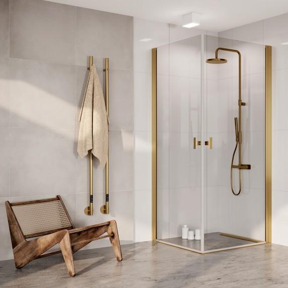 Strømberg Noma 120 bruseniche - 90x90 cm - Klar glas/børstet messing