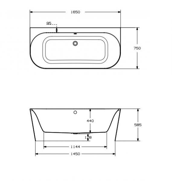 Strømberg Nino Back-To-Wall badekar 1650 x 750 mm