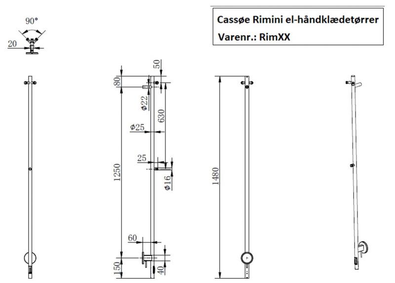 Cassøe Rimini håndklædetørrer - Gunmetal