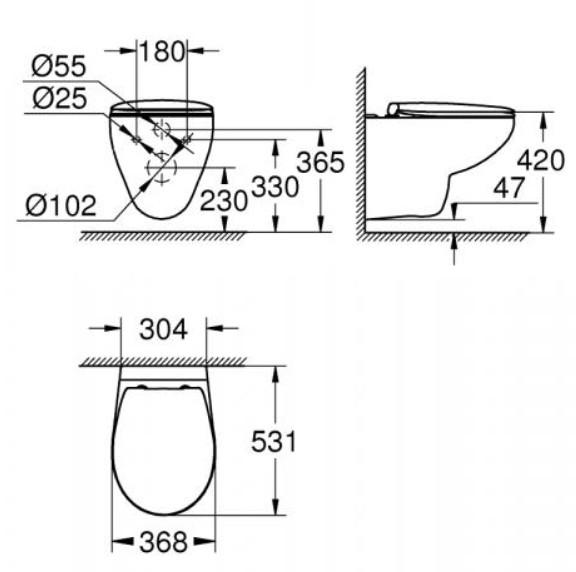Grohe Bau Rimless toiletpakke inkl. sæde m/softclose, cisterne og krom AW100 betjening