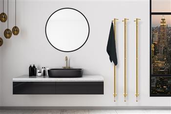 Kriss Uno plus elektrisk håndklædetørrer 3x148 cm - Messing/Guld Kriss Uno plus elektrisk håndklædetørrer 3x148 cm - Messing/Guld