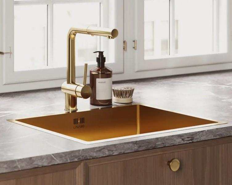 Lavabo Kubus 040 køkkenarmatur m/udtræk - Messing natur