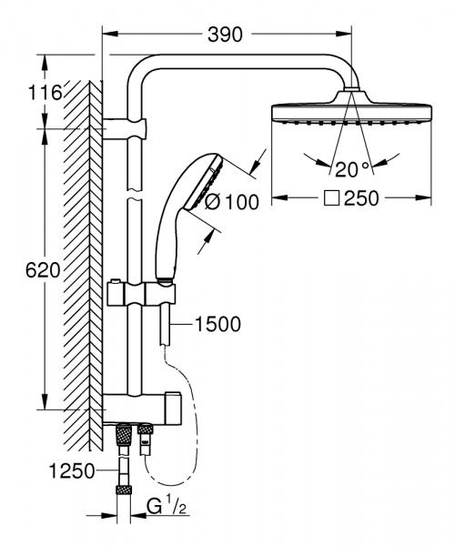 Grohe komplet brusesystem m/hovedbruser - Krom