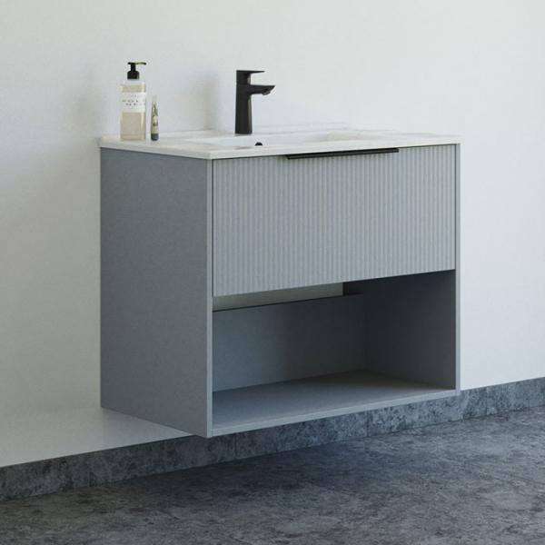 Dansani Mido+ Classic 81 møbelsæt m/Amber vask, 1 skuffe og åbent rum - Striber/mat lyseblå Dansani Mido+ Classic 81 møbelsæt m/Amber vask, 1 skuffe og åbent rum - Striber/mat lyseblå