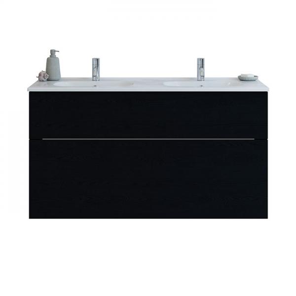 Dansani Luna 121 m&oslash;bels&aelig;t m/dobbelt Kantate vask, h&oslash;j skuffe og indretning - Sort eg