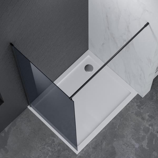 Nortiq fast brusevæg 90x190 - Mørkt glas/mat sort