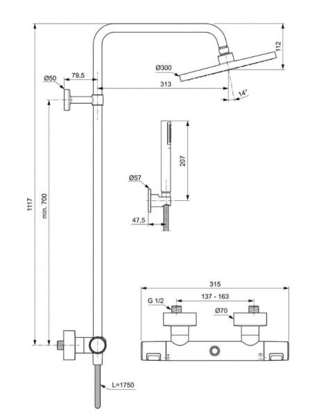 Ideal Standard Ceratherm T25 brusesystem Mat sort