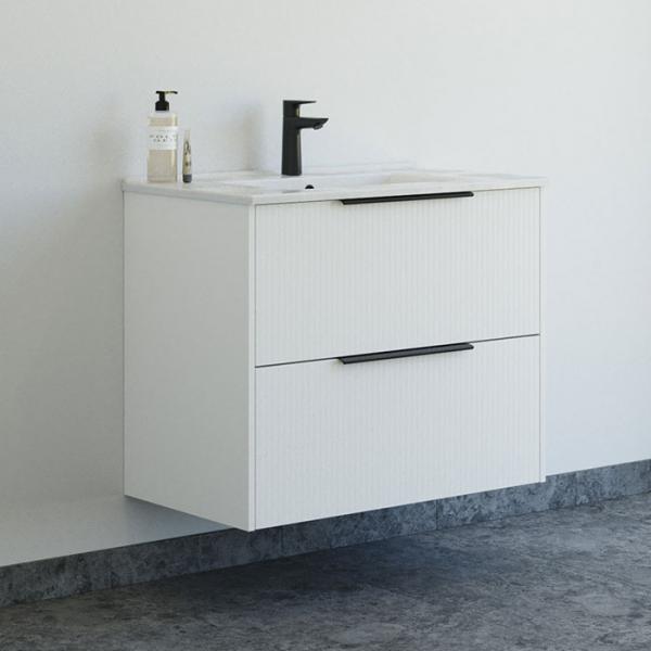 Dansani Mido+ Classic 81 møbelsæt m/Amber vask og 2 skuffer - Striber/mat hvid Dansani Mido+ Classic 81 møbelsæt m/Amber vask og 2 skuffer - Striber/mat hvid